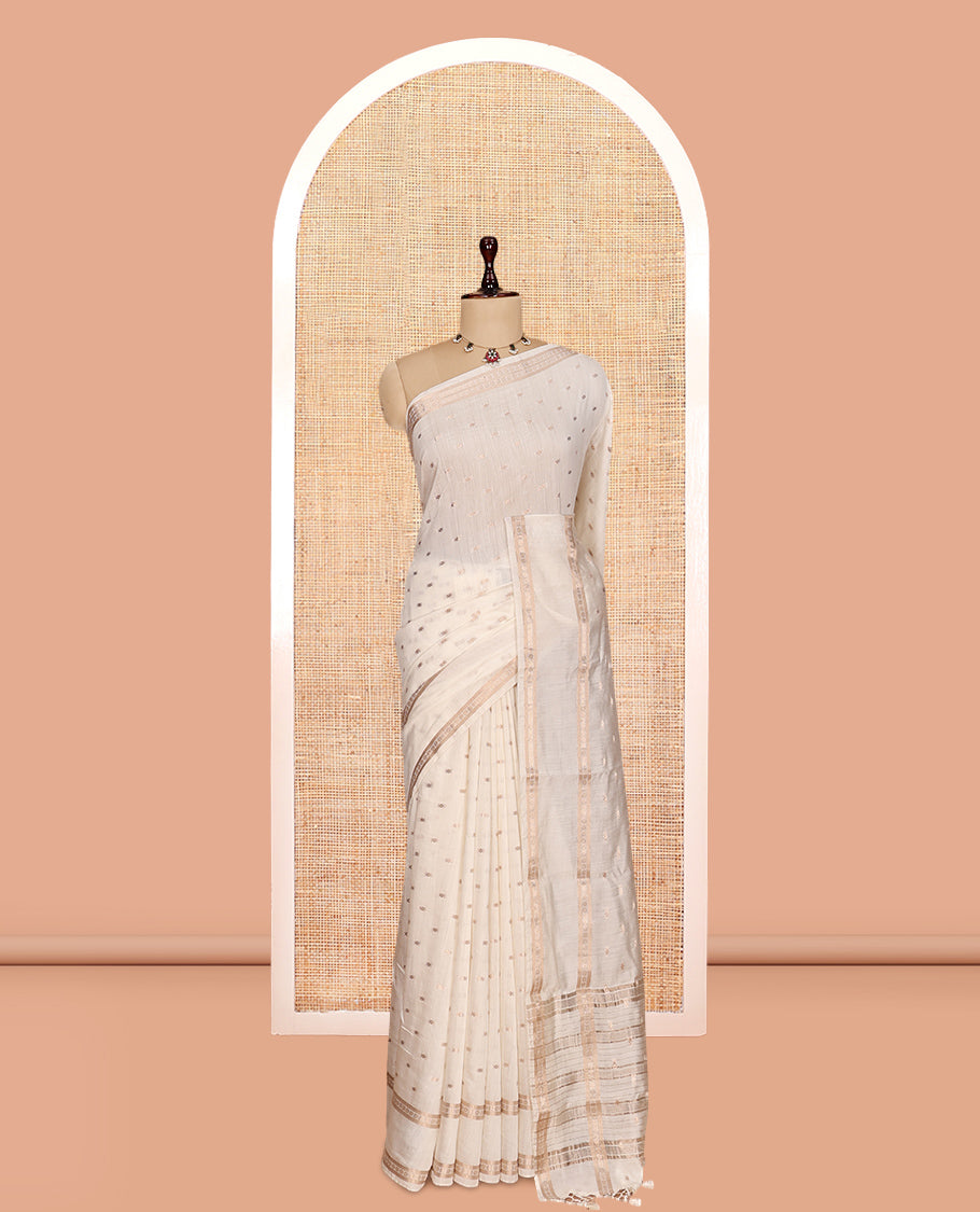 Off-White Assam Silk Saree