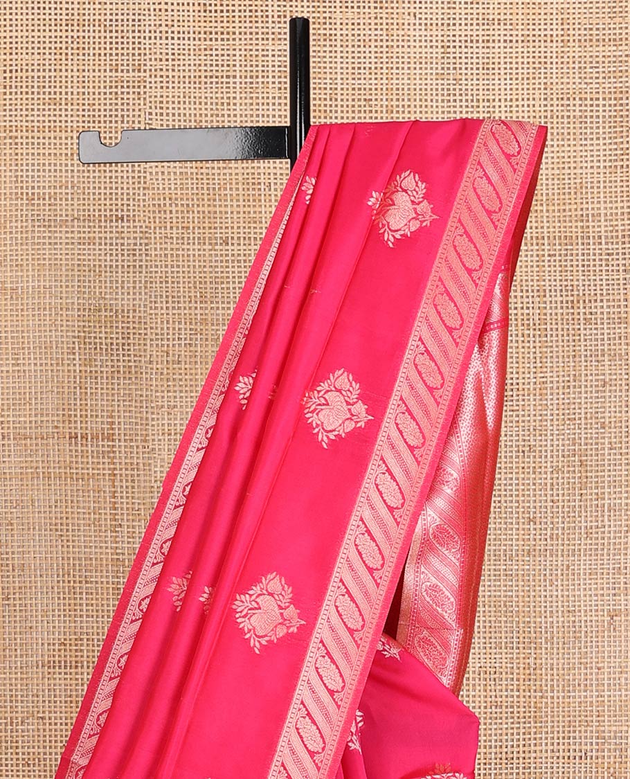 Pink zari buttas butter silk saree, floral zari design border & zari design weave pallu