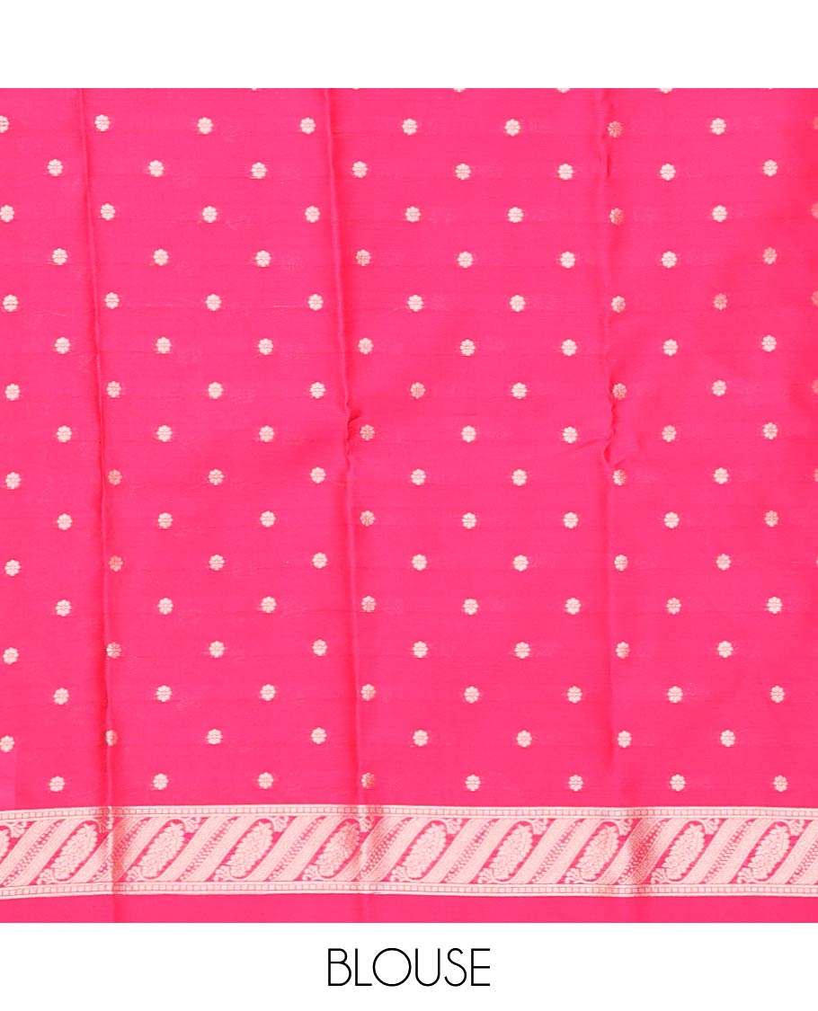 Pink zari buttas butter silk saree, floral zari design border & zari design weave pallu