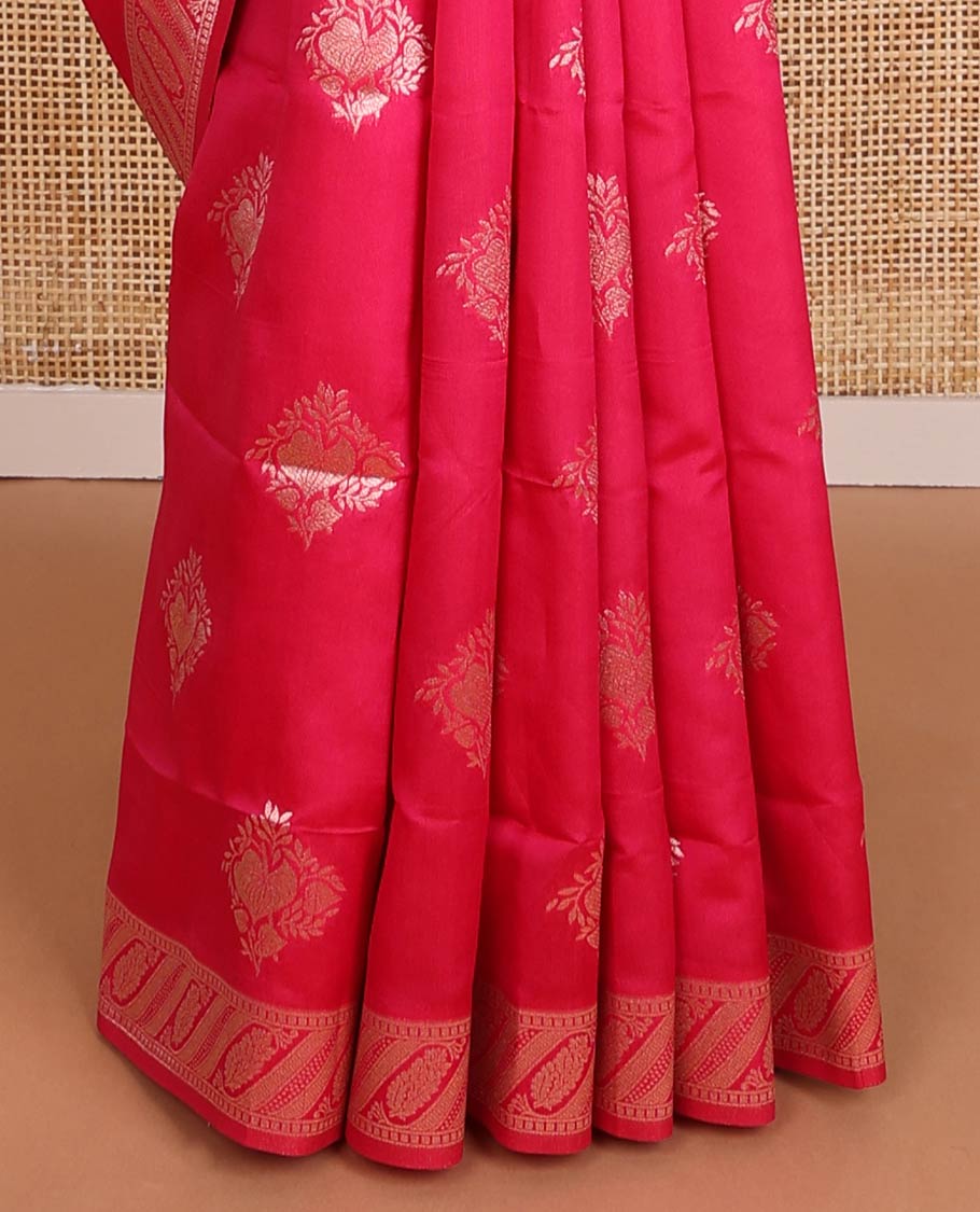 Pink zari buttas butter silk saree, floral zari design border & zari design weave pallu