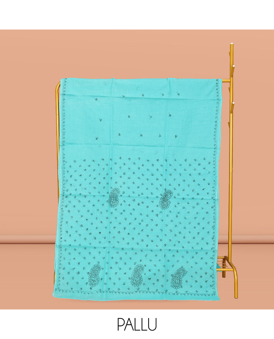 Turquoise Lucknowi Chikankari Saree