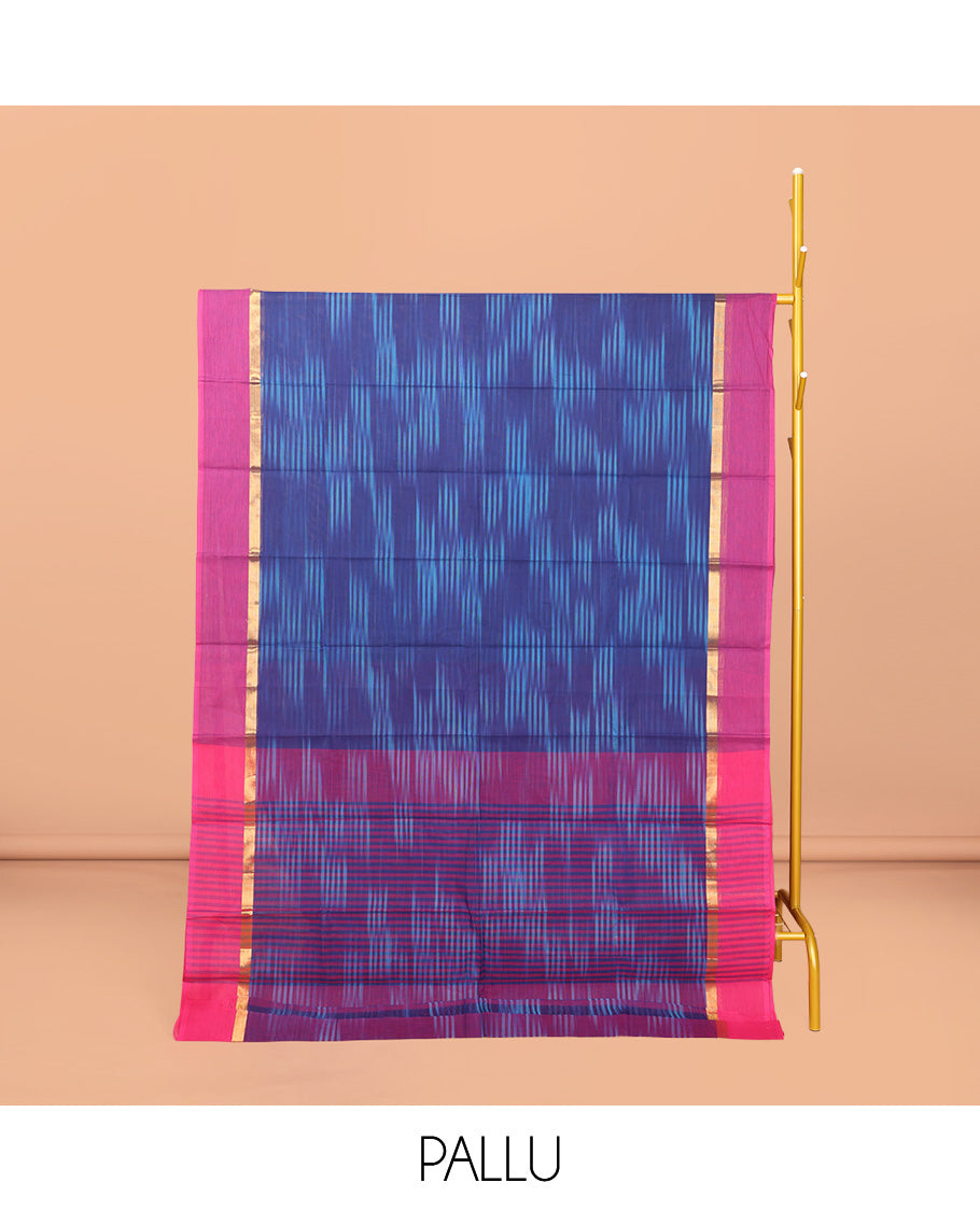 Blue IkatTextured Chirala Cotton Saree, a Contrast Border, Self-Pallu, and a Matching Blouse