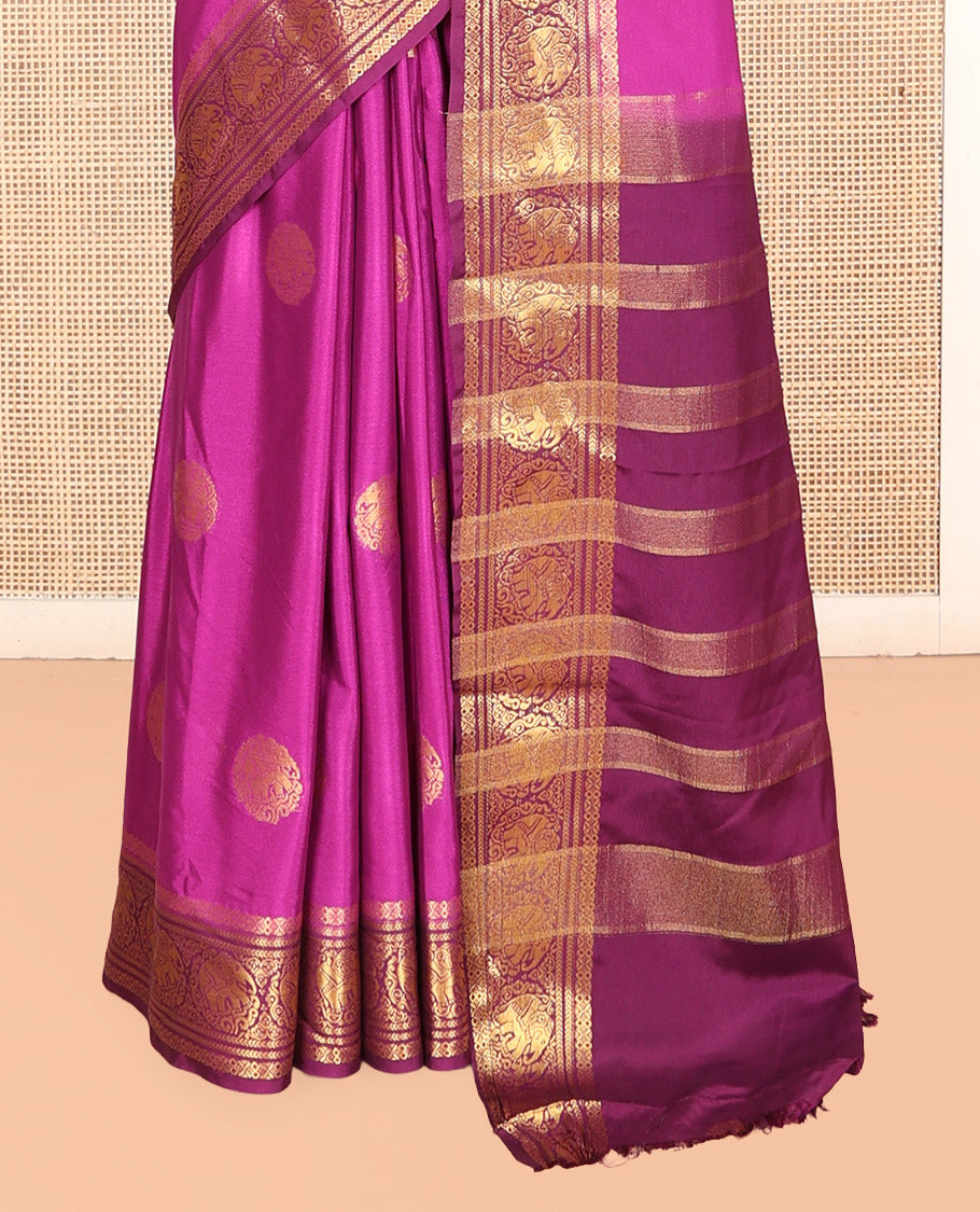 Vadamalli Elephant Buttas Fancy Mysore Silk Saree, Contrast Elephant Border, Contrast Blouse