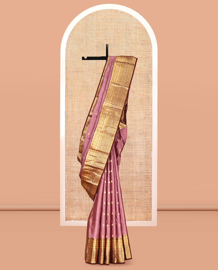 Grey-Brown Zari Buttas Vasundhara Lite Silk Mix Saree, Contrast Geometric Zari Border, Jaal Pallu, a Contrast Blouse