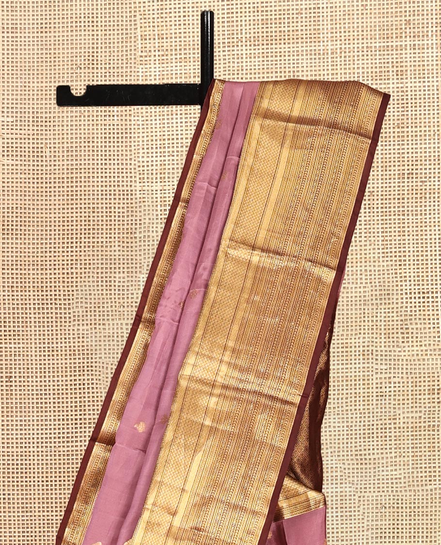Grey-Brown Zari Buttas Vasundhara Lite Silk Mix Saree, Contrast Geometric Zari Border, Jaal Pallu, a Contrast Blouse