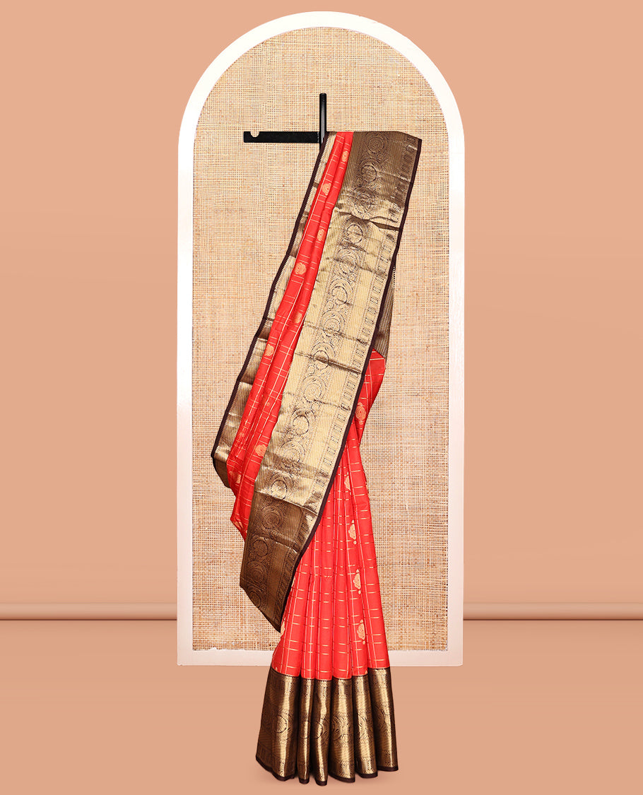 Tomato and Brown Vasundhara Silk Saree