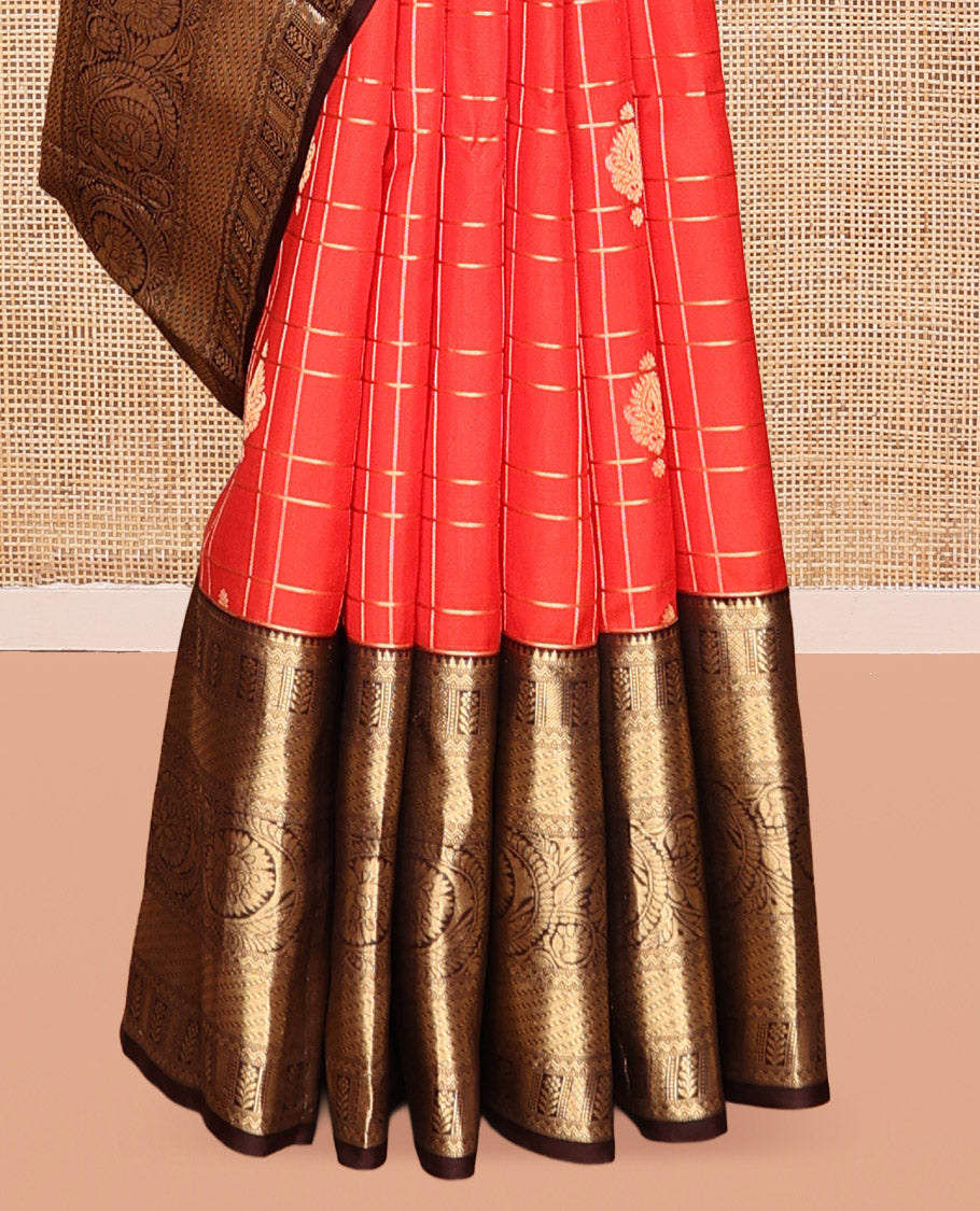 Tomato and Brown Vasundhara Silk Saree
