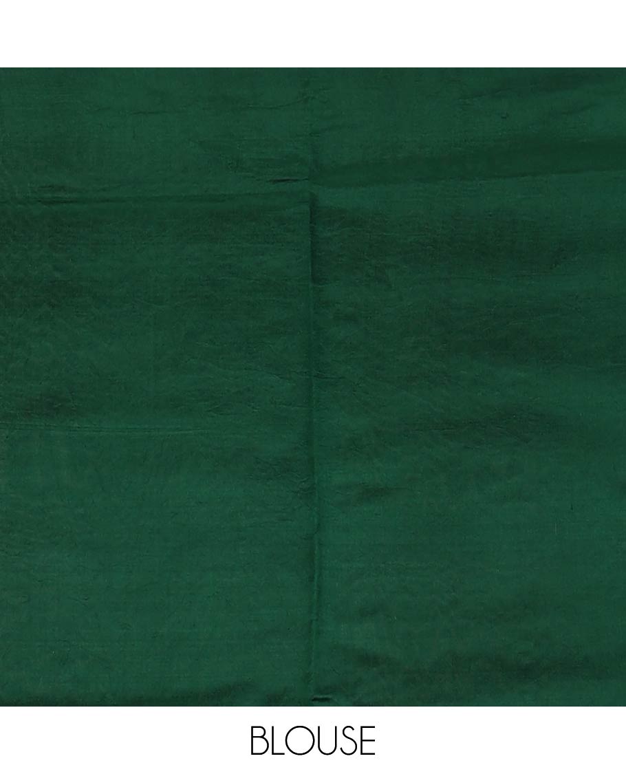 Borderless red flower buttas raw mango silk saree, self-pallu of floral designs