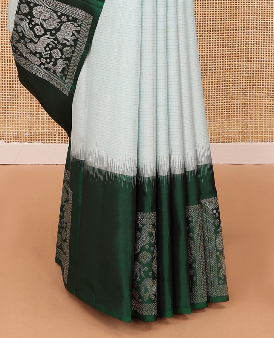 Grey striped silk saree, contrast border of mayil,yaali,kuthirai,annam,yaanai & maan & ogee patterned pallu
