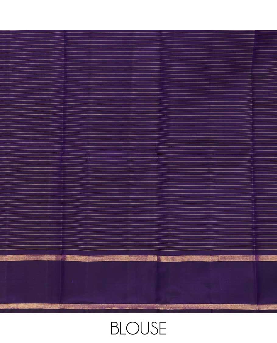Blue zari micro-checked Kanchipuram silk saree, rettai pettu zari striped border, and zari design pallu