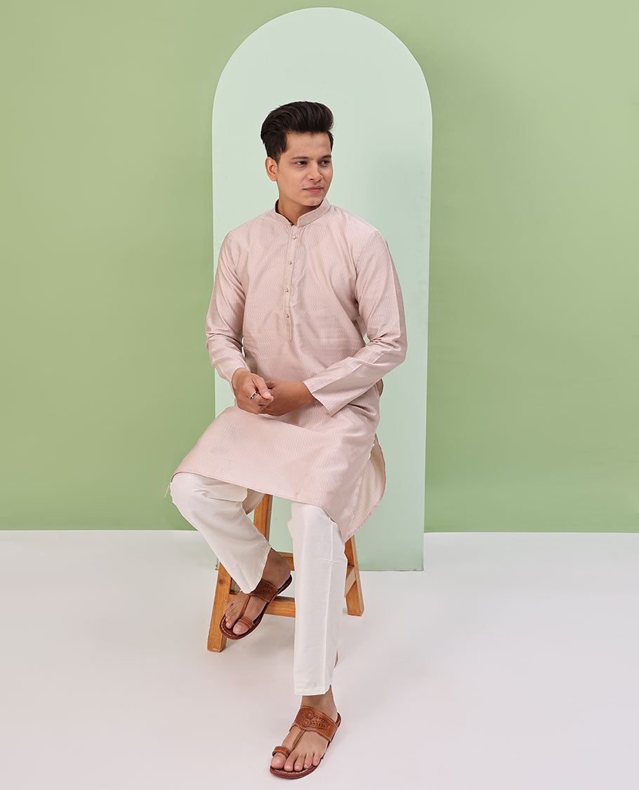 Baby pink embossed design full-sleeved kurta