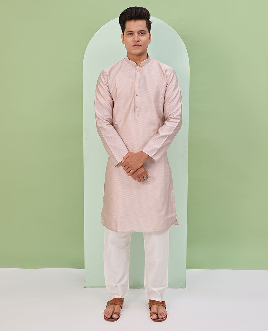 Baby pink embossed design full-sleeved kurta