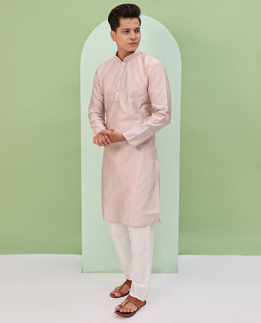 Baby pink embossed design full-sleeved kurta