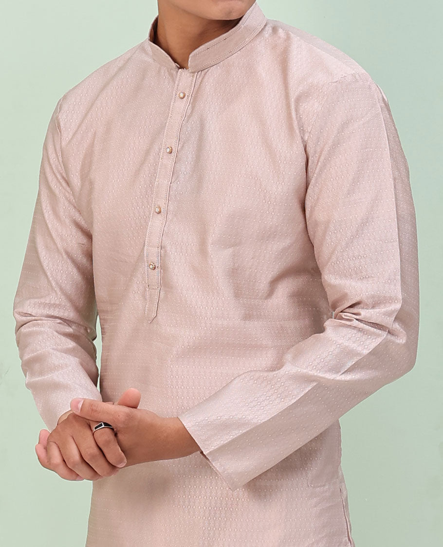 Baby pink embossed design full-sleeved kurta