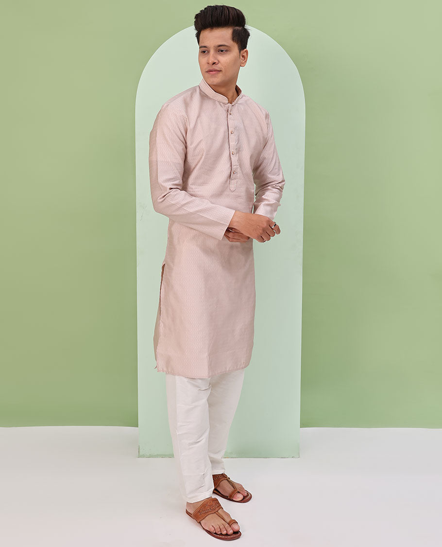 Baby pink embossed design full-sleeved kurta