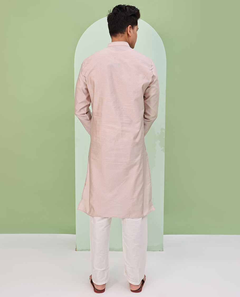 Baby pink embossed design full-sleeved kurta