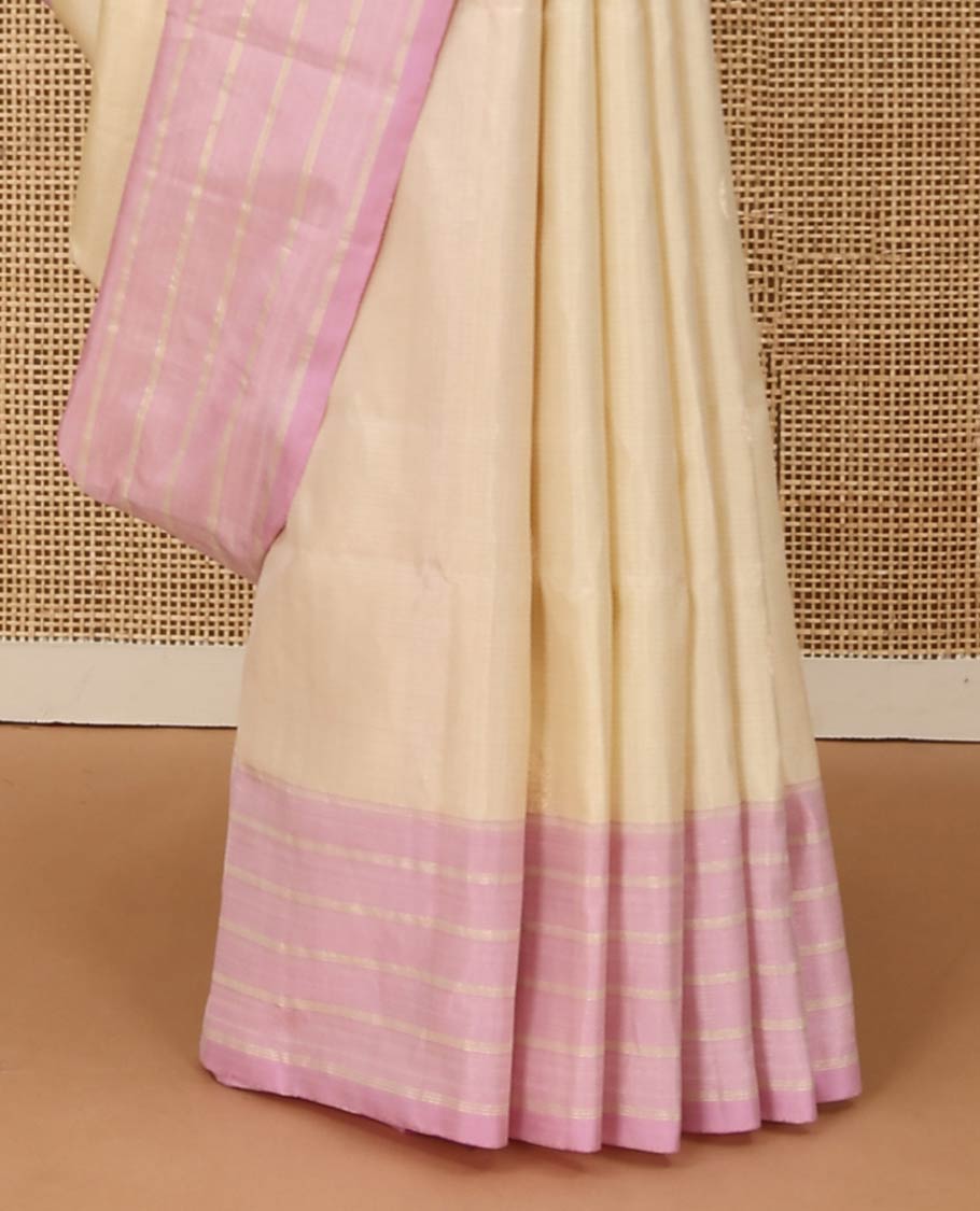 Sandal annam chakram buttas Kanchipuram silk saree, contrast zari striped border, and diagonal striped pallu