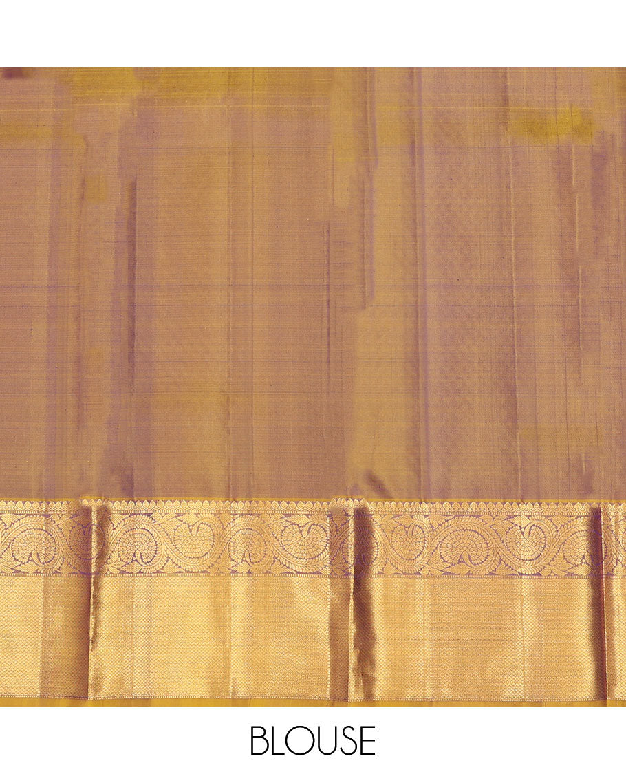 Blue zari buttas pure silk half-saree, contrast border & blouse of thilakam mokku,muthu,mayil kann & dhavana kodi design, intricate zari woven dhavani