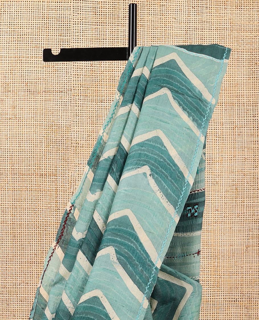 Borderless chevron design tussar silk saree with geometric design pallu