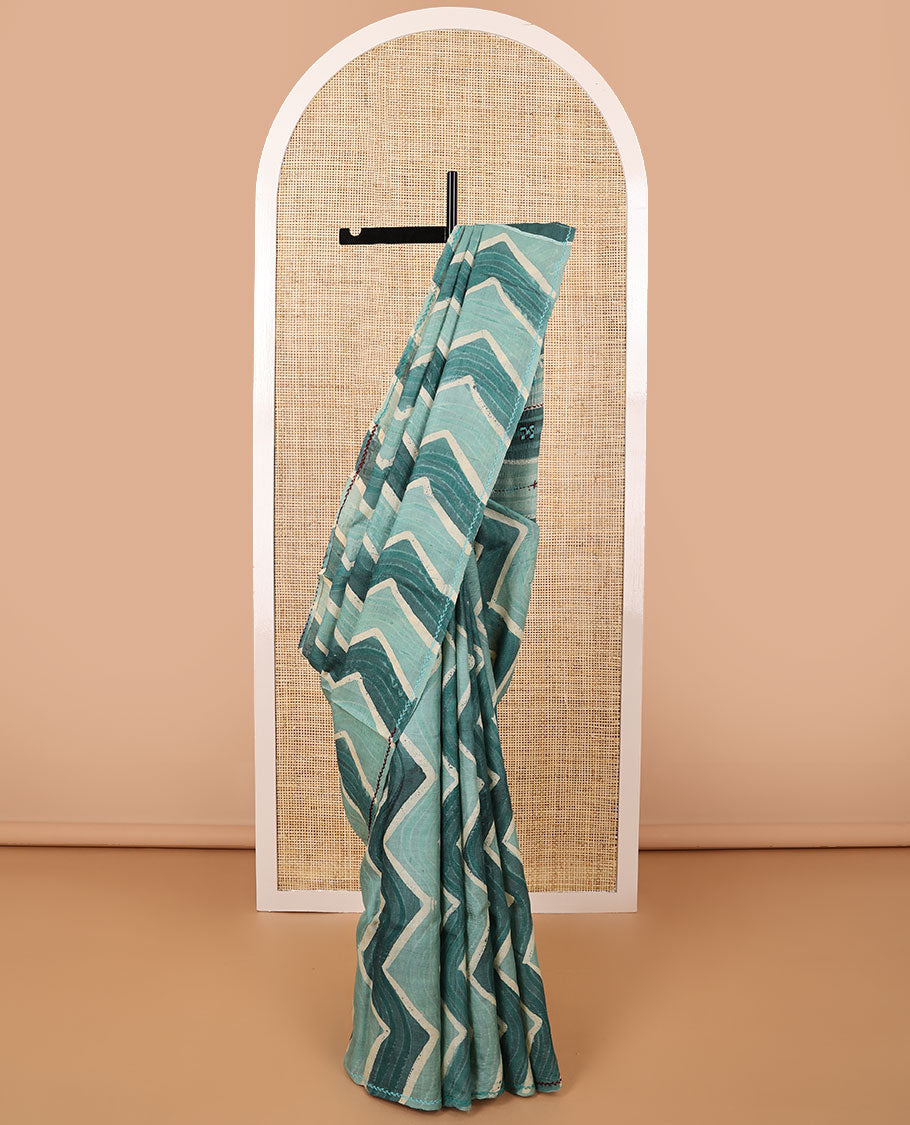 Borderless chevron design tussar silk saree with geometric design pallu