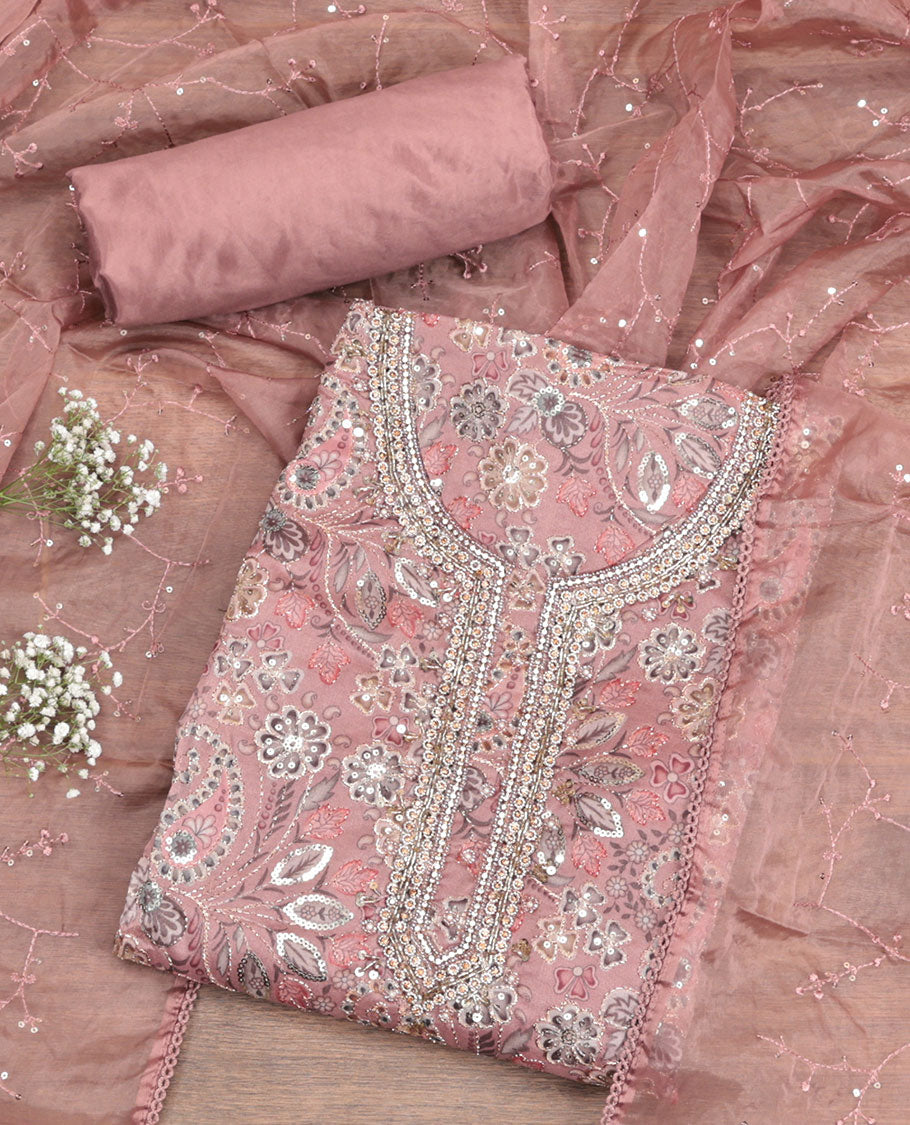 Pink Material Organza Chudidar Set