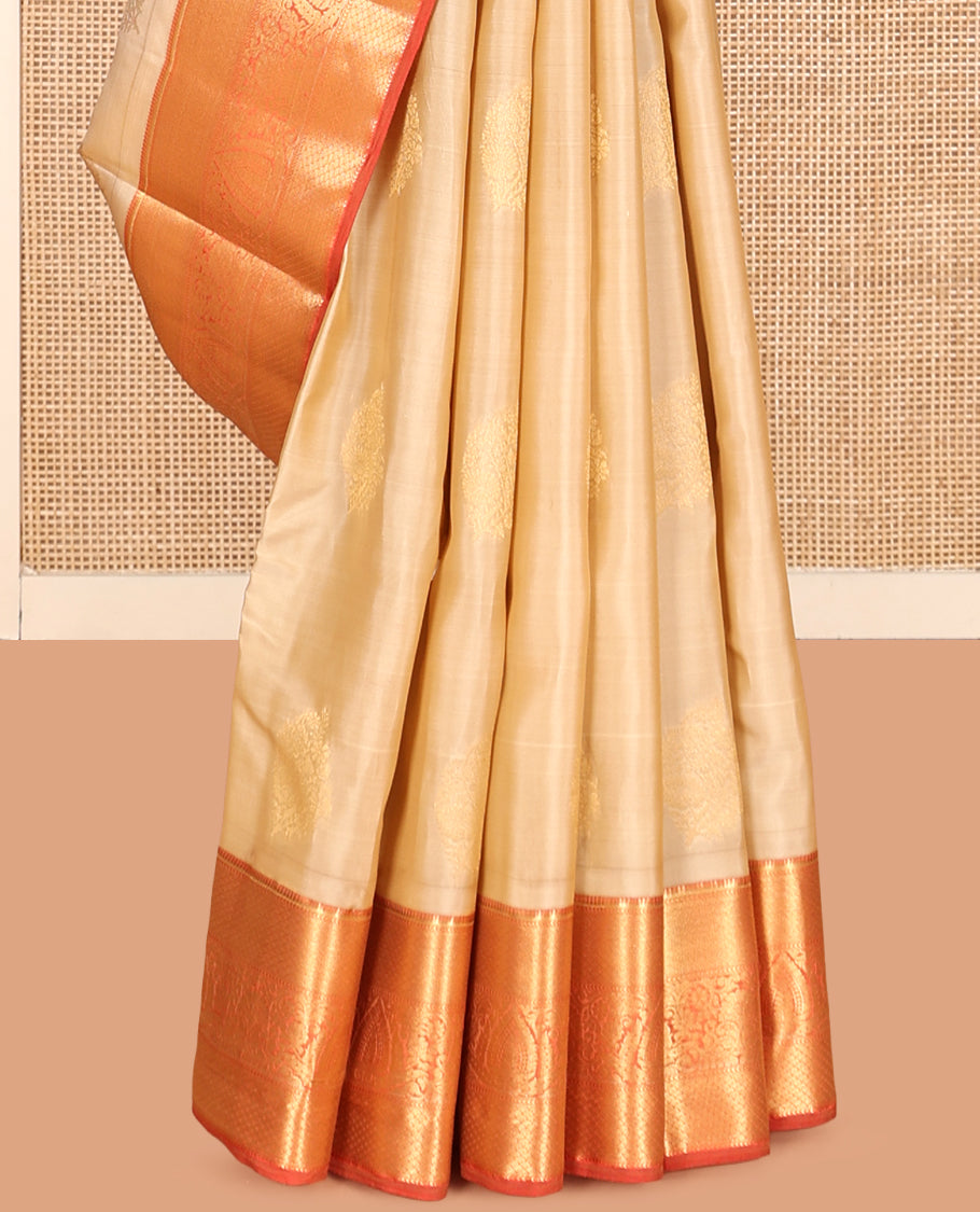 Sandal Vasundhara Lite Silk Mix Saree, Sparsely Woven with Zari Buttas, a Contrast Traditional Zari Border, Grandly Decked Up Pallu, and a Contrast Blouse