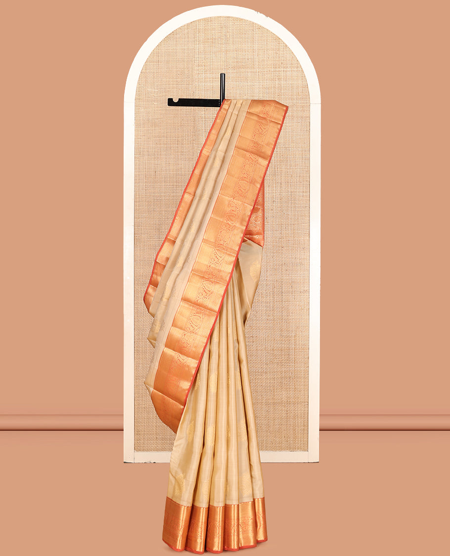 Sandal Vasundhara Lite Silk Mix Saree, Sparsely Woven with Zari Buttas, a Contrast Traditional Zari Border, Grandly Decked Up Pallu, and a Contrast Blouse