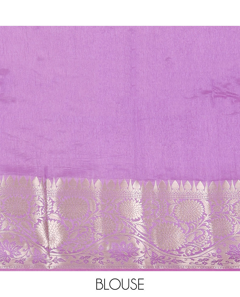 Purple floral buttas, and diagonal striped silk saree, contrast traditional zari border of floral creeper design & Mughal floral design pallu