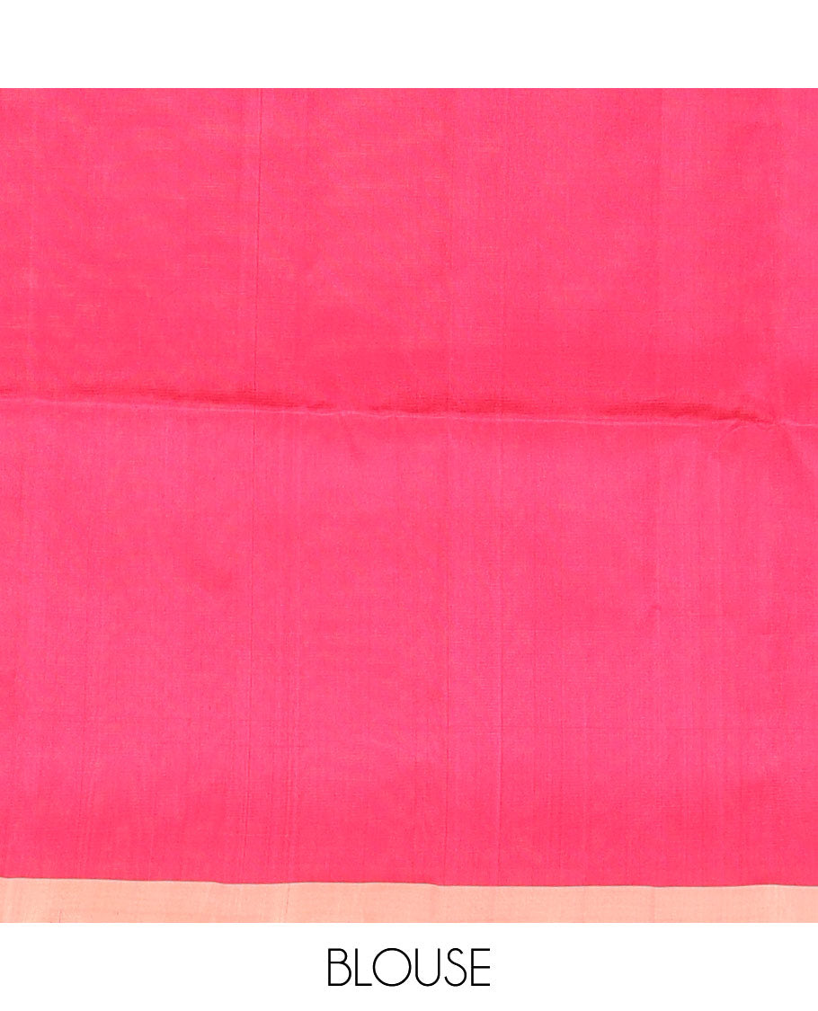 Pink stripes & triangle motifs soft silk saree, zari border & geometric patterned pallu