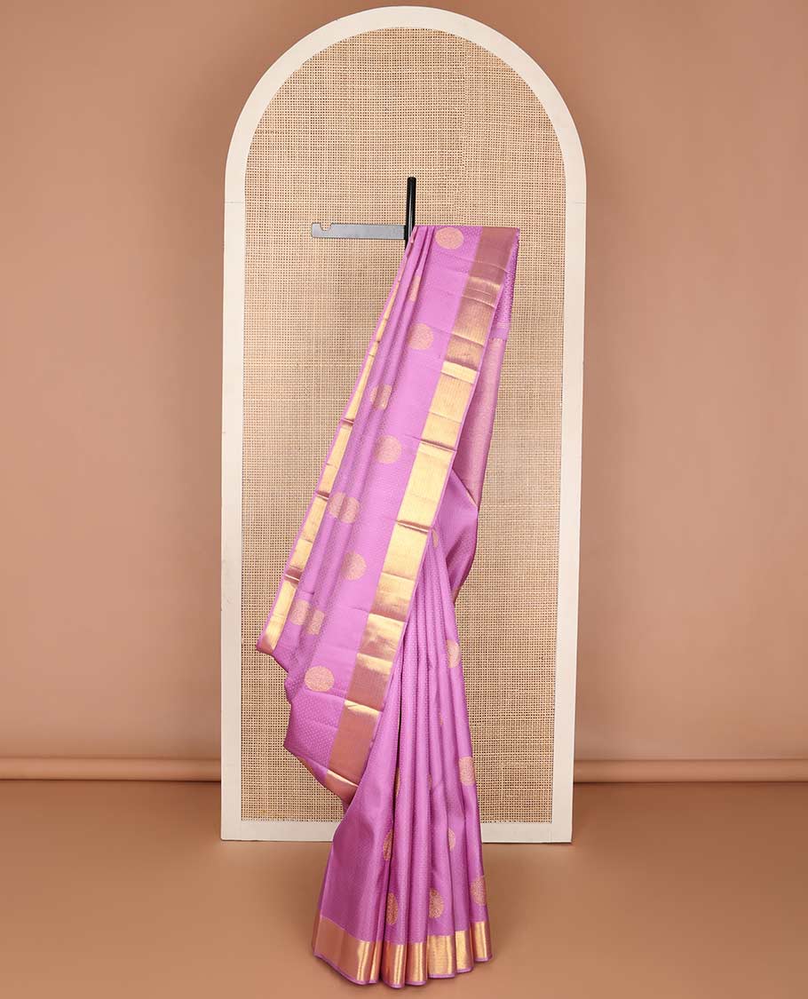 Purple buttas silk saree with self border of muthu, vanki design & argyle design pallu