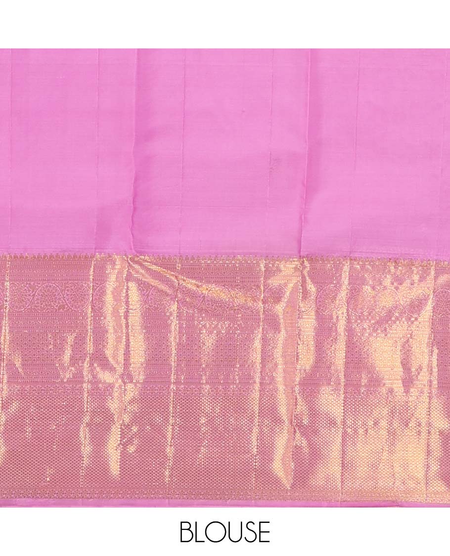 Blue floral jaal jacquard wedding silk saree, zari border of thilakam, neli, kodi visiry, and mayil kann, and intricate pallu