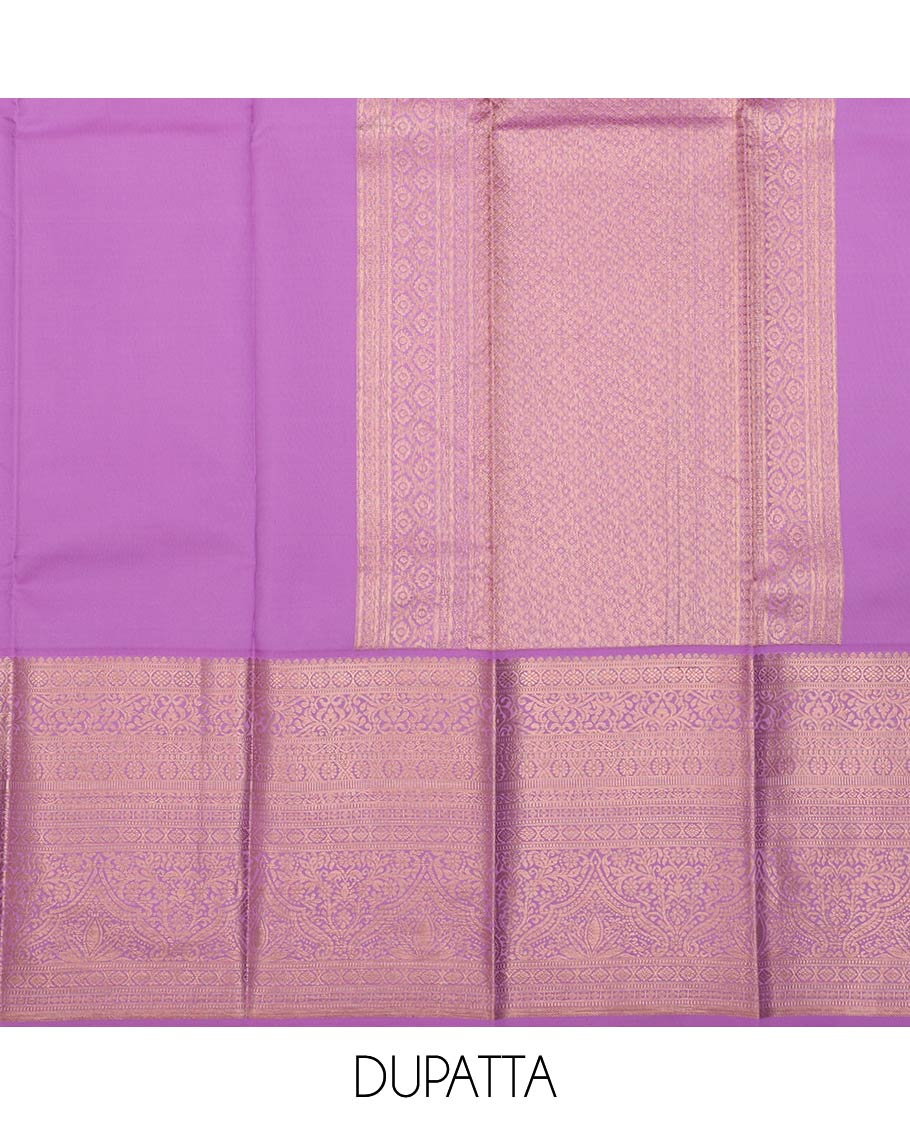 Yellow jacquard pure-mix half-saree, contrast border of traditional zari designs, zari design blouse & dhavani