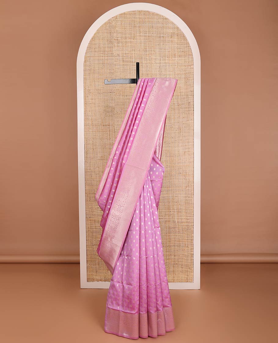 Pink zari buttas butter silk saree, traditional zari design border & zari floral design weave pallu