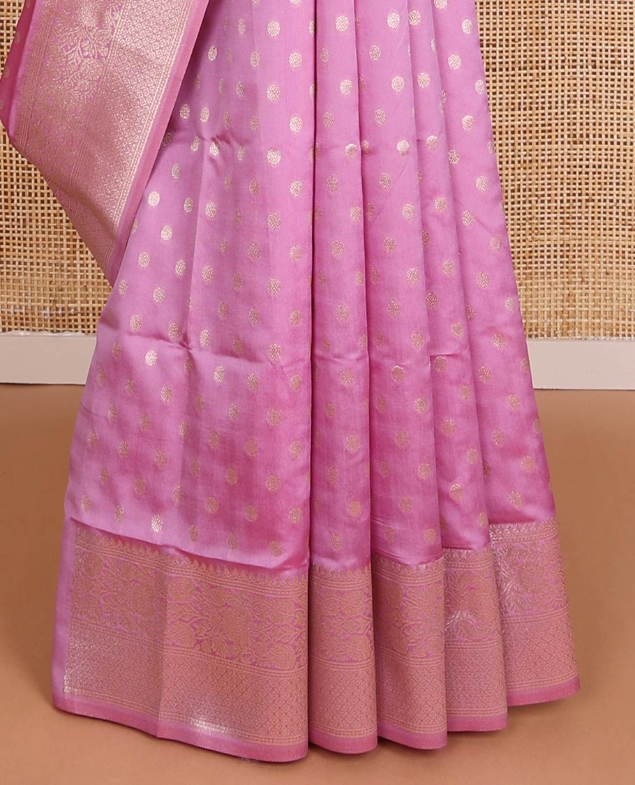 Pink zari buttas butter silk saree, traditional zari design border & zari floral design weave pallu