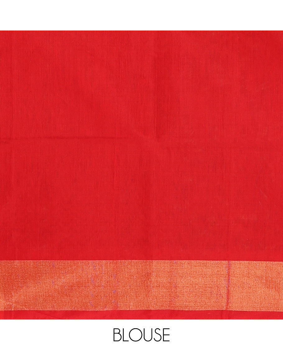 Blue Pochampally Ikkat-style designed silk cotton saree, contrast bavanji border, and ikkat design pallu