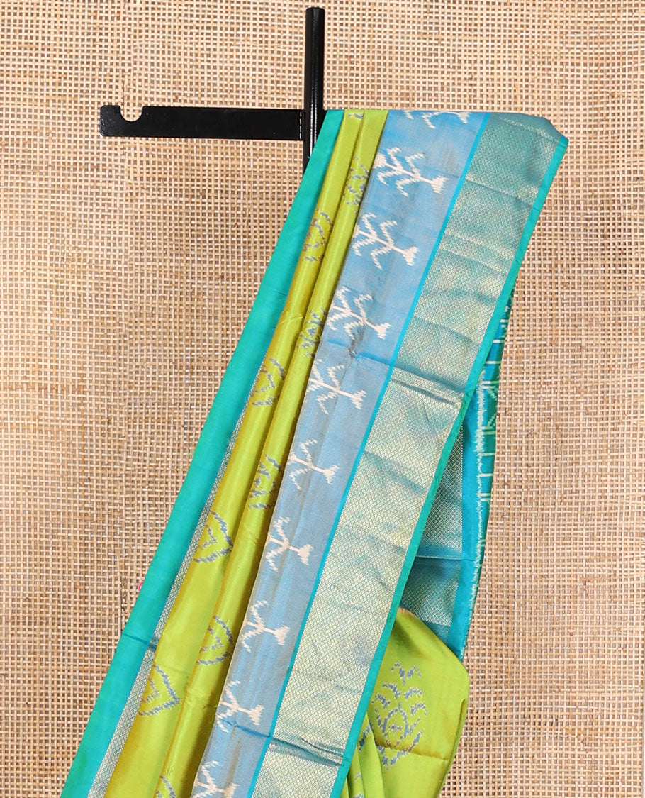 Green ikkat buttas ikkat saree, contrast ikkat & zari design border & pallu of ikkat designs
