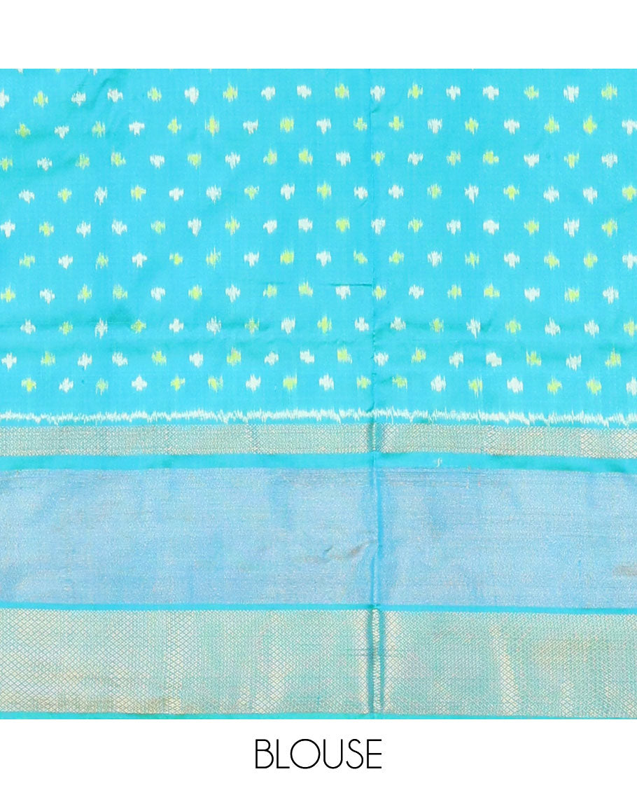 Green ikkat buttas ikkat saree, contrast ikkat & zari design border & pallu of ikkat designs