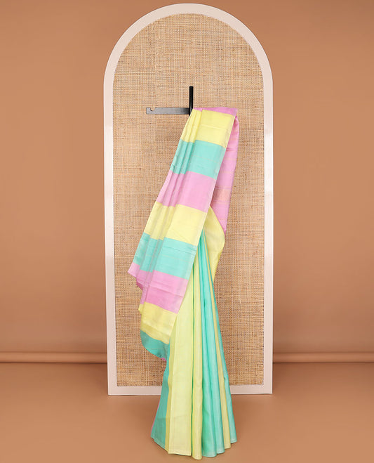 Borderless multi-color striped kancheepuram silk saree with pallu of stripes
