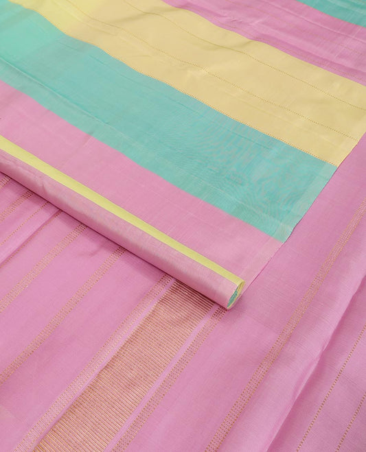 Borderless multi-color striped kancheepuram silk saree with pallu of stripes