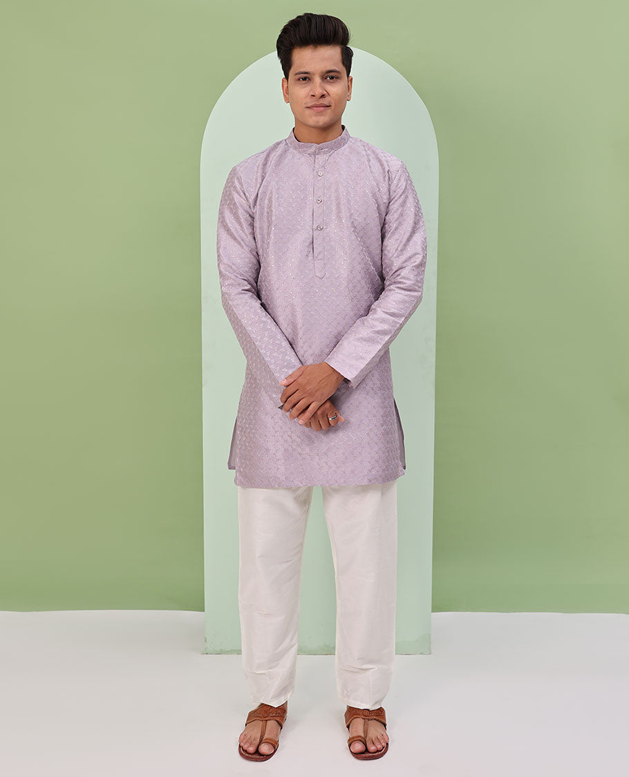 Light lavender sequins embroidered full-sleeved short kurta