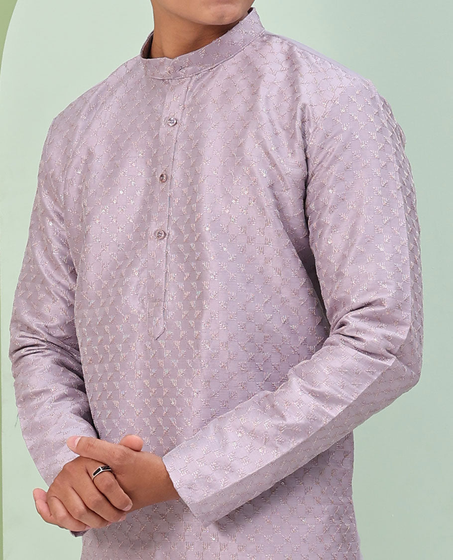 Light lavender sequins embroidered full-sleeved short kurta