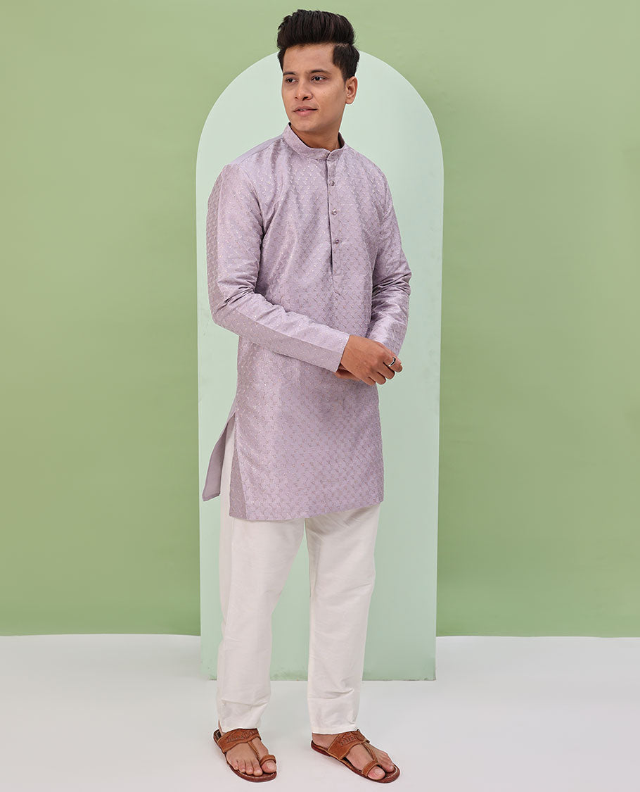Light lavender sequins embroidered full-sleeved short kurta