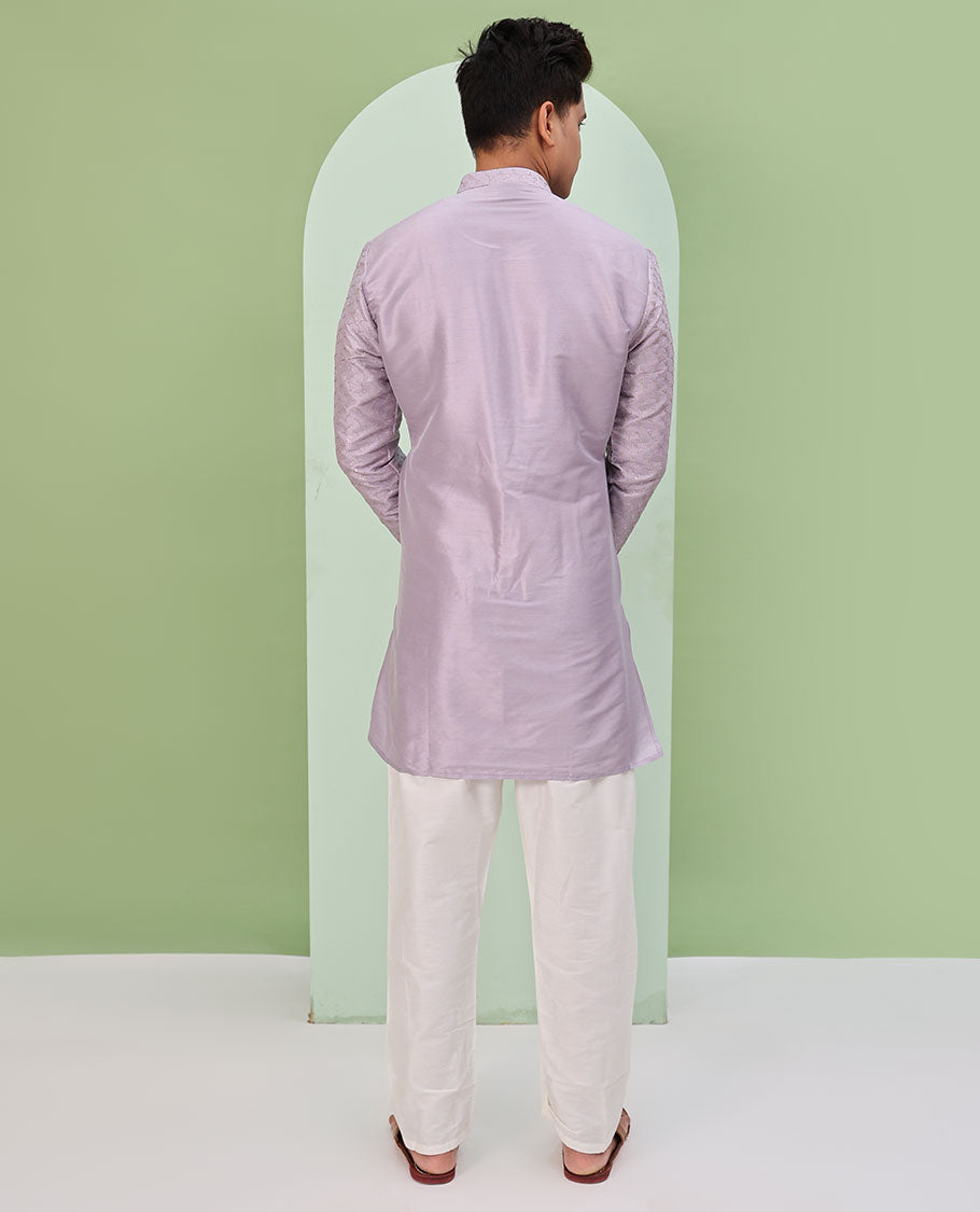 Light lavender sequins embroidered full-sleeved short kurta