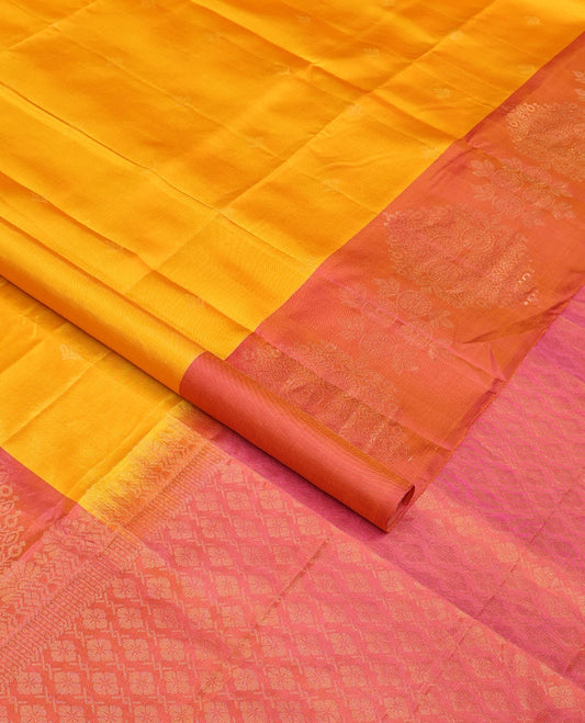 Orange zari buttas soft silk saree, contrast unique design border & pallu of jaal design