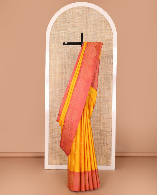 Orange zari buttas soft silk saree, contrast unique design border & pallu of jaal design