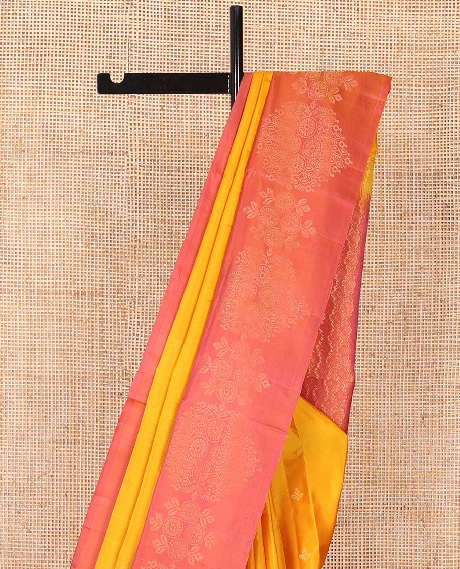 Orange zari buttas soft silk saree, contrast unique design border & pallu of jaal design