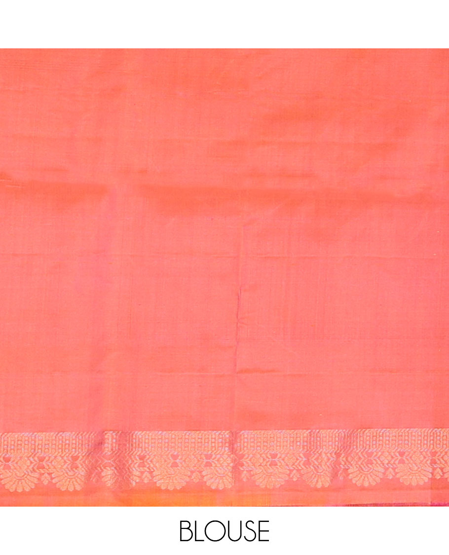 Orange zari buttas soft silk saree, contrast unique design border & pallu of jaal design