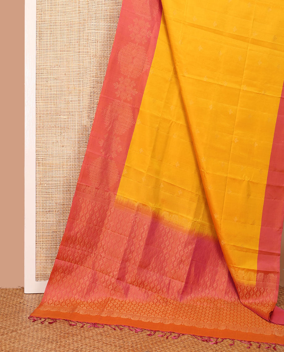 Orange zari buttas soft silk saree, contrast unique design border & pallu of jaal design