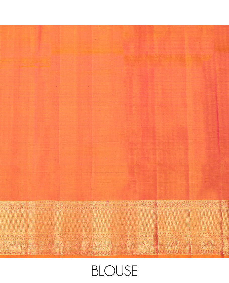 Pink zari buttas pure-silk half saree, contrast border & blouse of traditional designs, zari design dhavani
