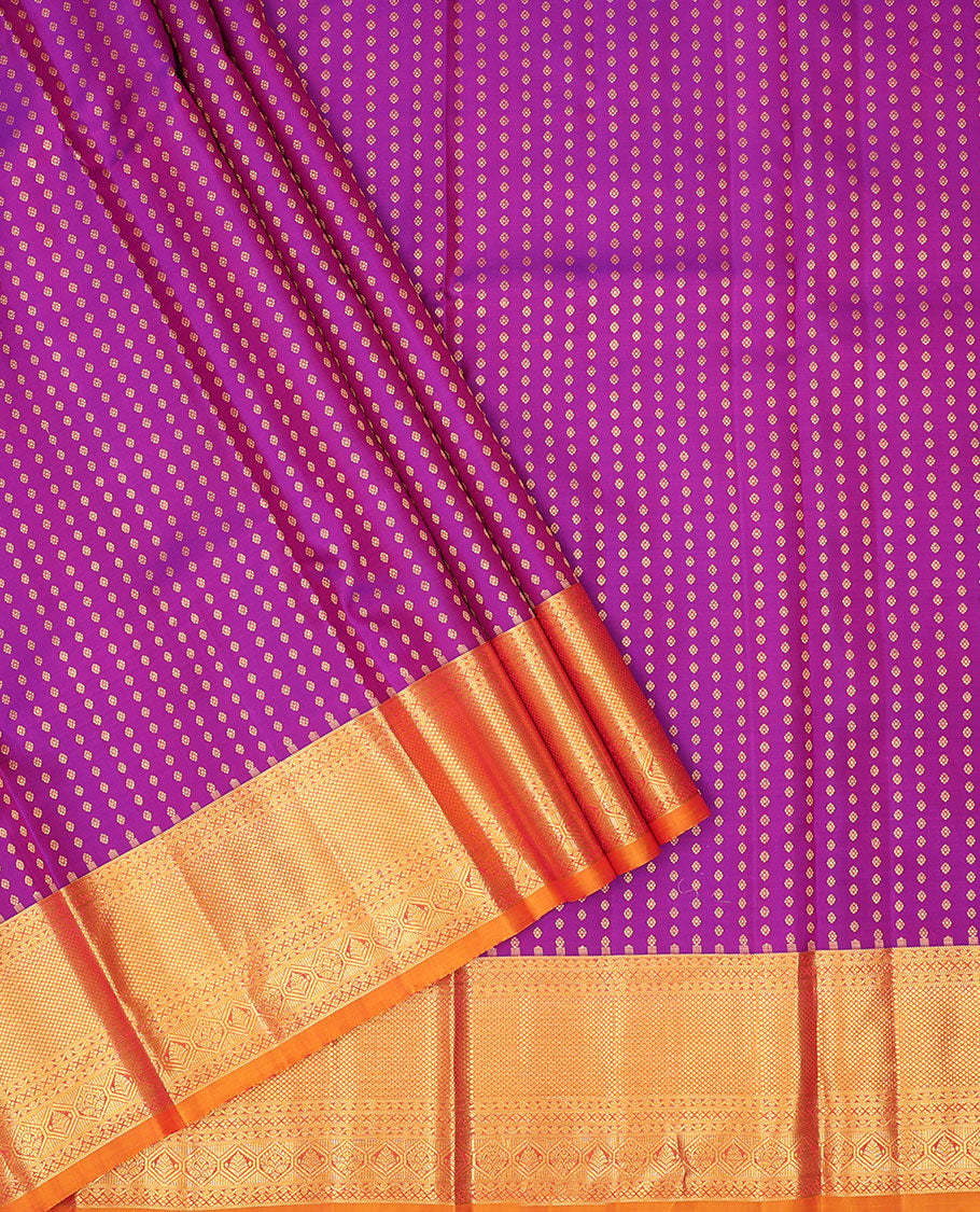 Pink zari buttas pure-silk half saree, contrast border & blouse of traditional designs, zari design dhavani